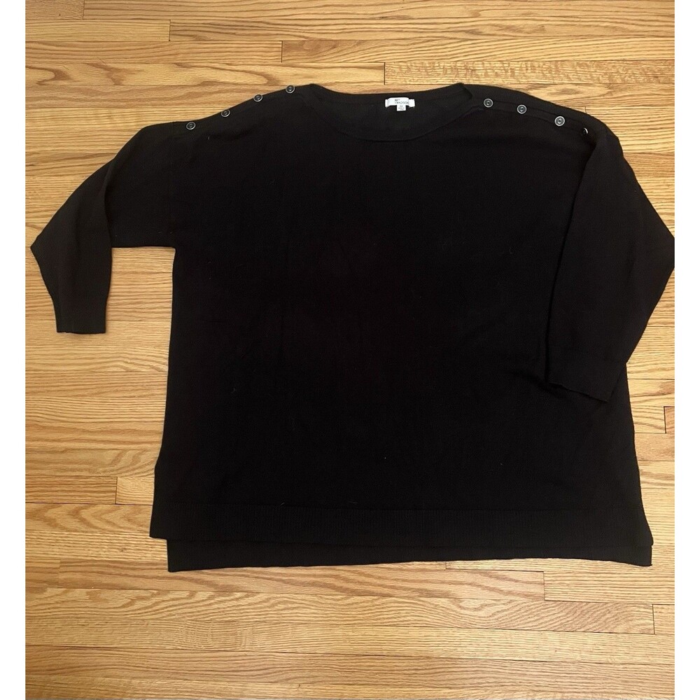 18th and Madison Black Sweater Size 2X Button Shoulder Elbow Length Sleeves